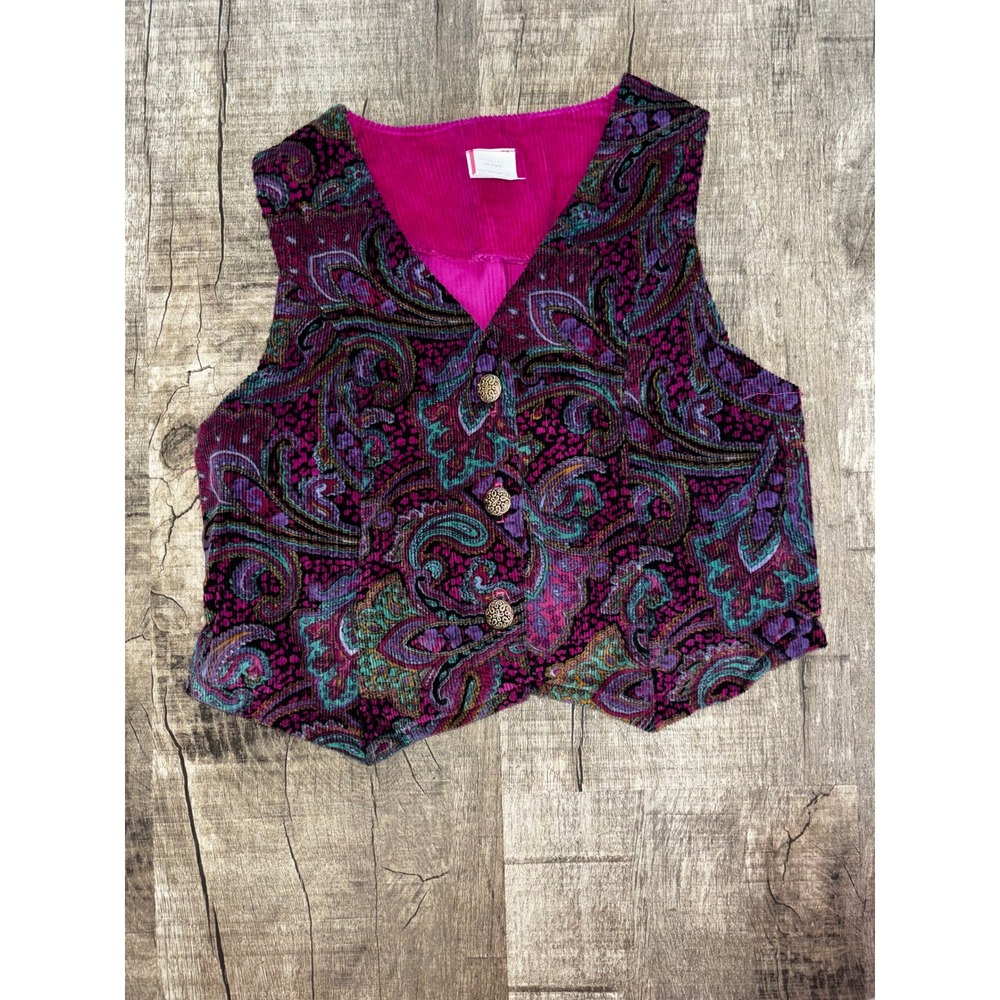 Vintage Paisley‎ Corduroy Vest Toddler Size 4 Pink Purple Boho Button Front